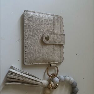 Cream Textured Key & Card Holder with Tassel